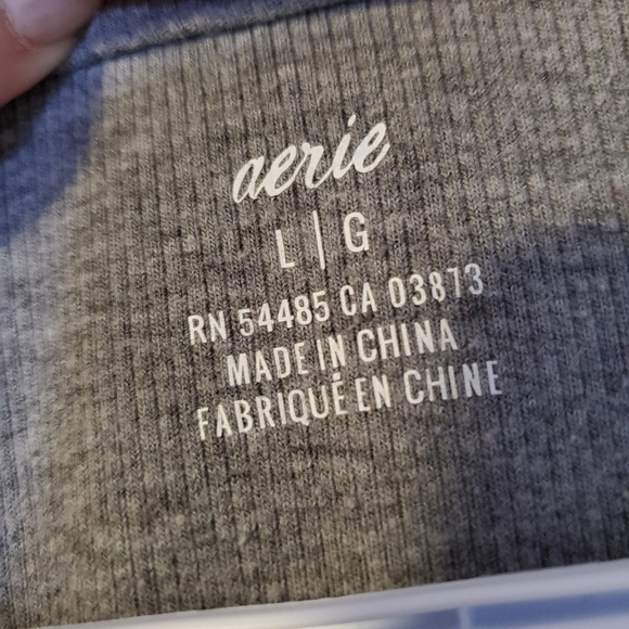 Aerie | Grey Ribbed Long Sleeve Twist Front Dress - Picture 4 of 5